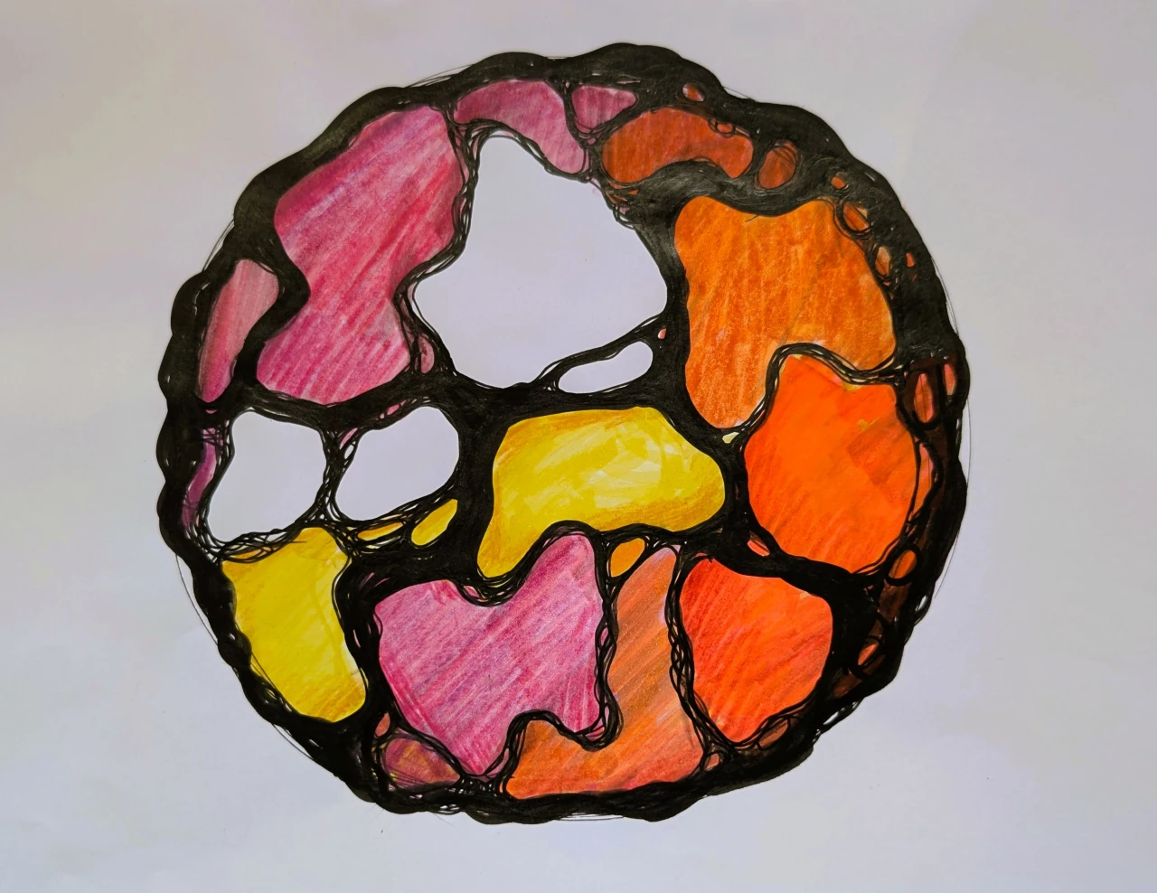 Neurographische Zeichnung eines NeuroAtoms in leuchtenden Farben