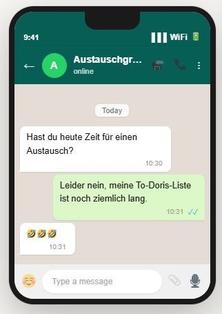 Ein Foto eines Chats, das den Chat Verlauf zeigt, in dem die To-Doris-Liste entstand